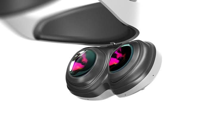 The Lynx R2 mixed reality headset resting on a surface with visible lenses and sensors.