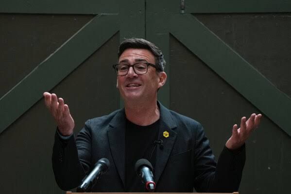 Labour Party politician Andy Burnham delivering a speech at the People's History Museum in Manchester.