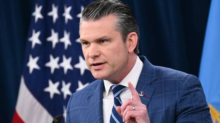 Secretary of Defense Pete Hegseth at a Pentagon press briefing in April 2026.