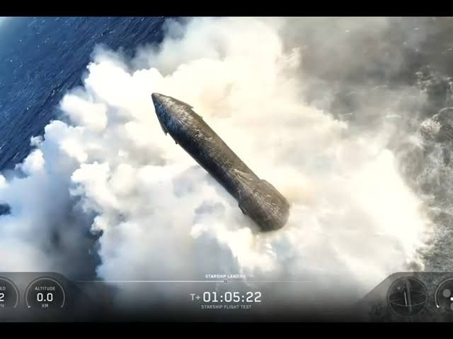 SpaceX Starship upper stage floating in the Indian Ocean after a controlled splashdown during the Flight 13 test.