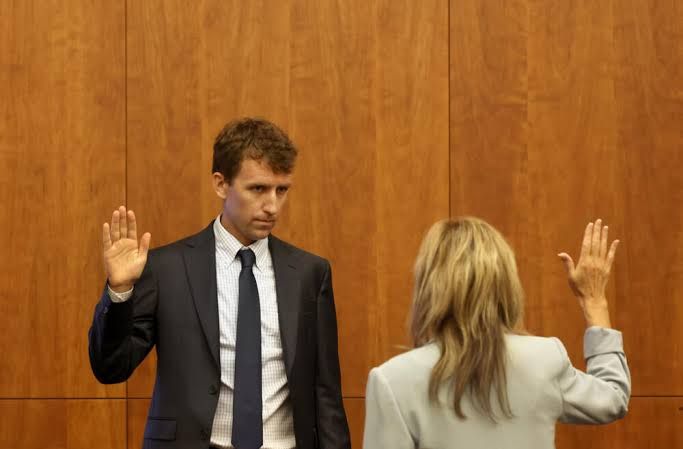 Patrick Clancy testifying in Plymouth Superior Court during the murder trial of Lindsay Clancy.