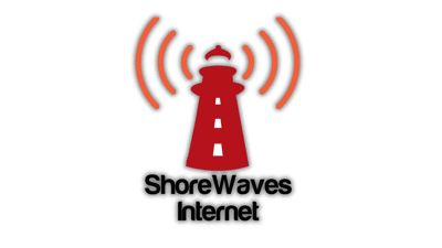 Logo of ShoreWaves Internet service displayed against a simple background.