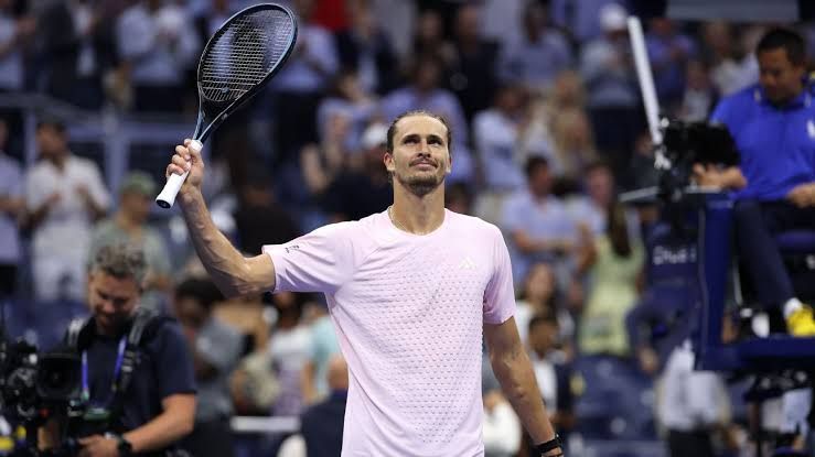 Alexander Zverev serves during his straight-sets win at the 2026 US Open.