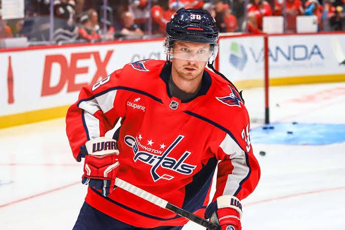 Alex Ovechkin skates on the ice during a Washington Capitals game at Capital One Arena.