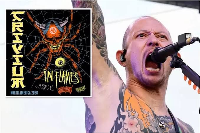 Trivium band members appearing on a tour poster for their 32-date North American headline run.