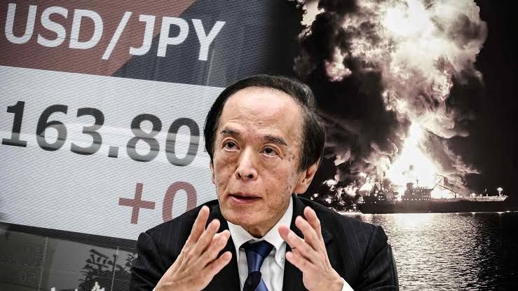 A montage featuring the Bank of Japan building and Japanese currency charts reflecting market volatility.