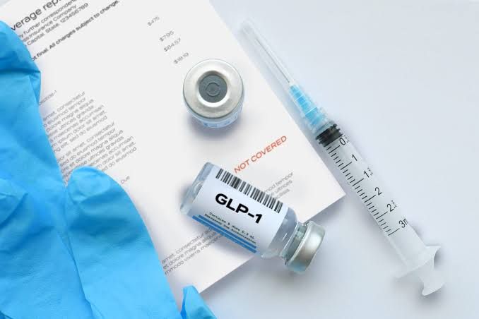 Informational graphic detailing insurance barriers and medical research regarding GLP-1 weight loss medications.