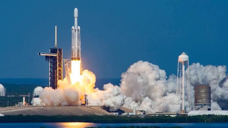 SpaceX Falcon Heavy rocket on the launch pad at Kennedy Space Center before the Roman Space Telescope mission.