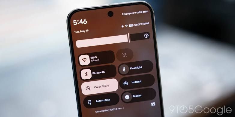 The Quick Settings menu on a Google Pixel screen displaying the new layout customization options and a grid of tiles.