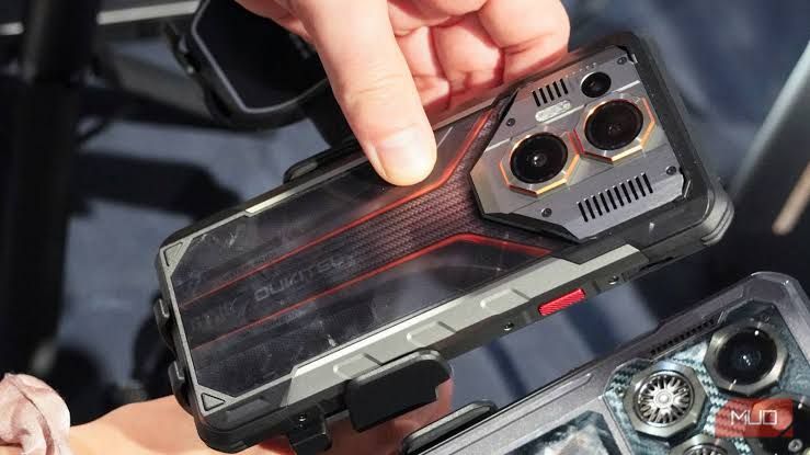 The Oukitel WP70 Ultra rugged smartphone viewed from the side profile, showing its thick frame and battery-heavy design.