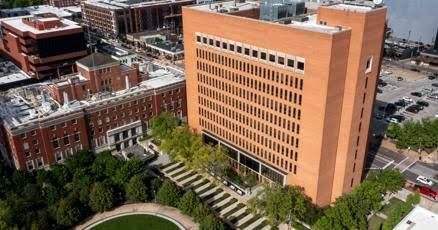 The Lawrence K. Roos Government Building in downtown Clayton where St. Louis County officials work.