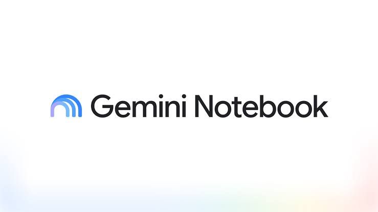 Google branding logo displayed alongside the new Gemini Notebook interface for research and data analysis.
