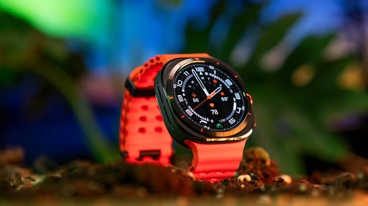 Samsung Galaxy Watch Ultra displayed on a surface during a product showcase.