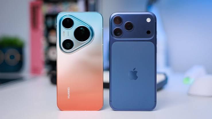 Huawei Pura 90s Pro Max and iPhone 17 Pro side by side for a camera performance comparison test.