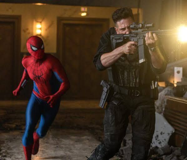 Spider-Man: Brand New Day film scene showing the titular hero swinging through a city skyline.