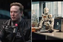 Elon Musk speaks into a microphone during an interview about the future of artificial intelligence.