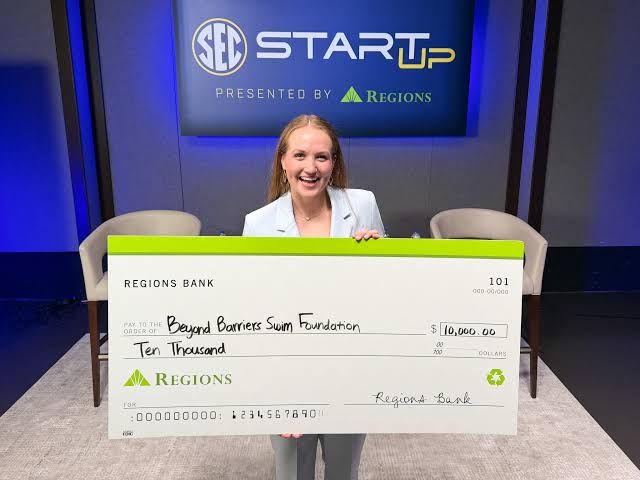 Alabama swimmer Sydney Blackhurst at the SEC Startup Competition for her adaptive swim foundation.