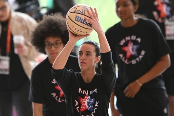 Caitlin Clark shoots during practice at the Obama Presidential Center in Chicago.