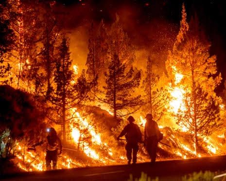 Firefighters burn off vegetation to stop the Bench fire from spreading in Warm Springs, Oregon.