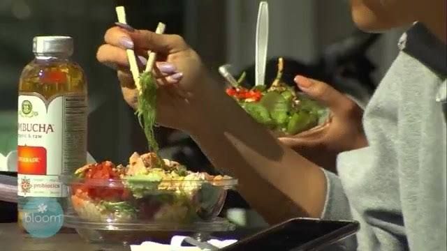 Katie Ruffino, a Physician Associate, discussing dietary habits and emotional patterns on the Bloom TV show.