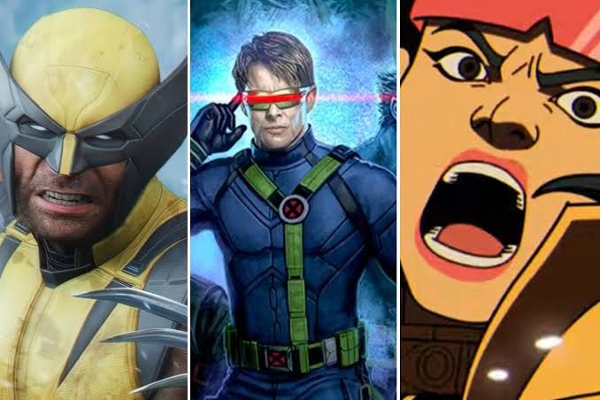 Collage of X-Men characters from X-Men 97 and Insomniac Games' Wolverine trailer appearing on screen.