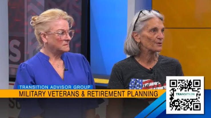 June Horne from Transition Advisor Group discusses retirement planning for veterans during a television interview.