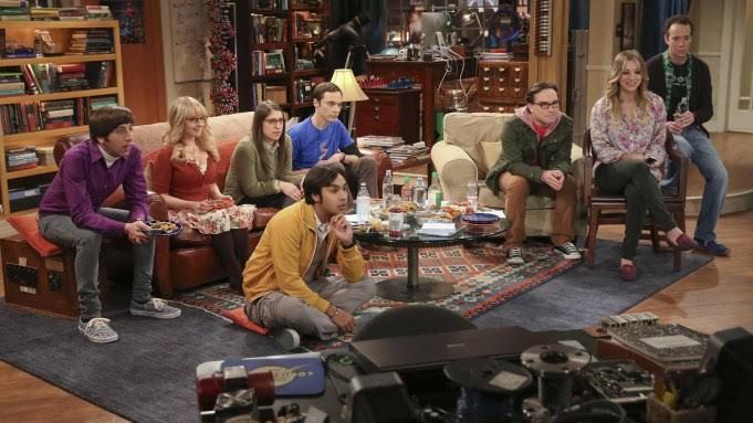 The Big Bang Theory cast members in an episode from the original series, including Kaley Cuoco and Kevin Sussman.