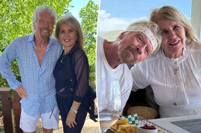 Sir Richard Branson and his late wife Lady Joan Templeman posing together at an event.