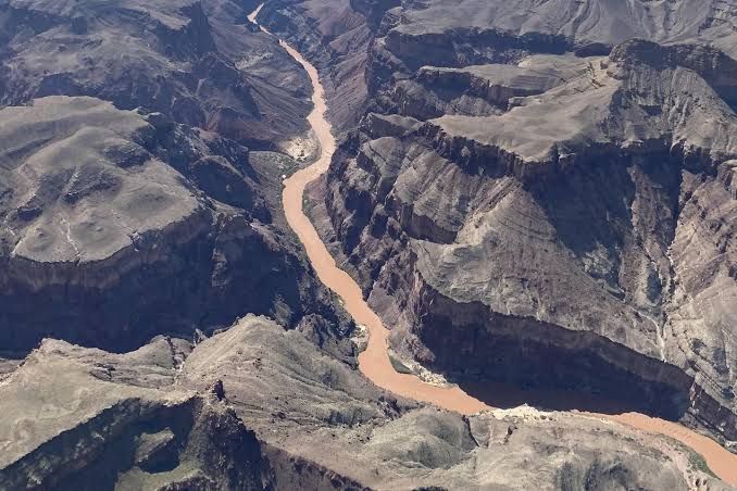 Aerial view of Grand Canyon National Park following recent heavy flooding.