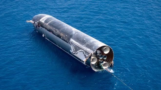 The 171-foot Starship upper stage being towed through the Indian Ocean near the coast of Christmas Island.