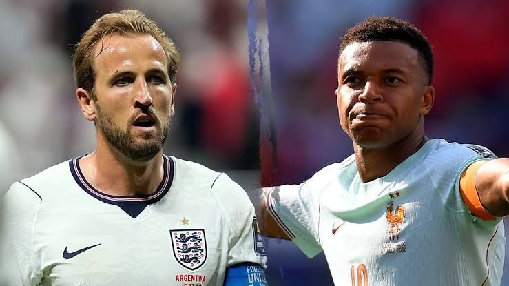 England's Harry Kane and France's Kylian Mbappe in action during their respective 2026 World Cup matches.