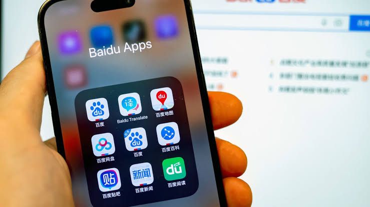 Baidu mobile application icons displayed on screens in Beijing, China.