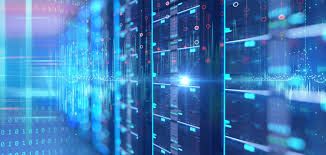 A stylized digital representation of quantum computing circuitry interconnected with traditional server racks.