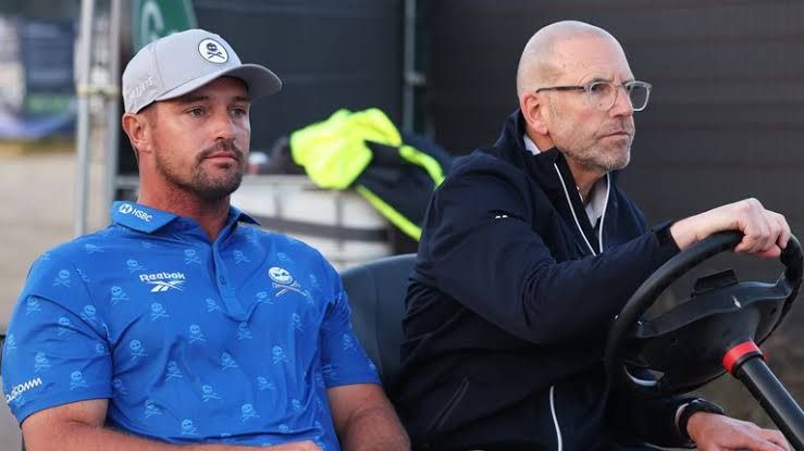 Bryson DeChambeau arguing with rules officials at Royal Birkdale after a penalty call at The Open.