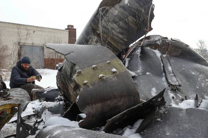 Parts of a suspected North Korean KN-23 missile used in a strike on Kharkiv, Ukraine.
