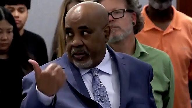 Duane Keith Davis sits in a courtroom during his murder trial for the death of Tupac Shakur.