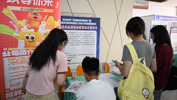 Participants attending a job fair in Shenyang, China, on July 18, 2026, to search for new employment opportunities.
