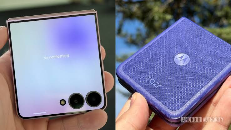 Samsung Galaxy Z Flip 8 and Motorola Razr Ultra 2026 displayed side by side on a neutral surface.