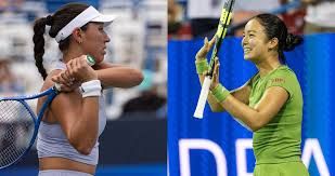 Jessica Pegula and Alexandra Eala stand on the court during the Mubadala DC Open.