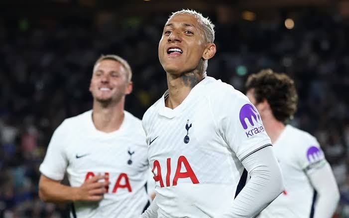Richarlison celebrating a goal during the Tottenham Hotspur match against Chelsea at Accor Stadium in Sydney.