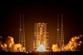 A Long March 7A rocket erupts into a fireball 85 seconds after launching from the Wenchang Space Launch Site in China.