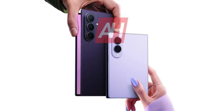 Samsung executives displaying the new Galaxy Z Fold 8 and Z Flip 8 smartphone models during a product announcement event.