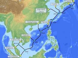 Map showing the SJC2 subsea cable route connecting Vietnam to Hong Kong and Japan.