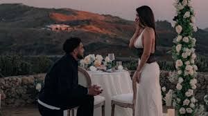 Atlanta Falcons wide receiver Drake London standing at a desert ranch after his proposal to Sofia Gabay.