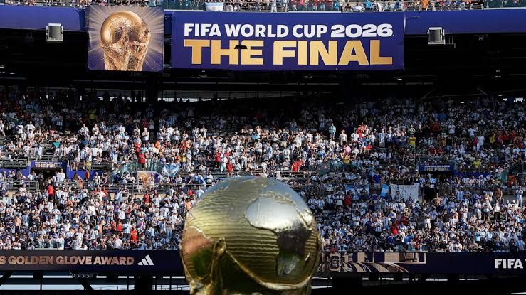 Soccer stadium crowd waiting for the World Cup final presentation ceremony in East Rutherford New Jersey.