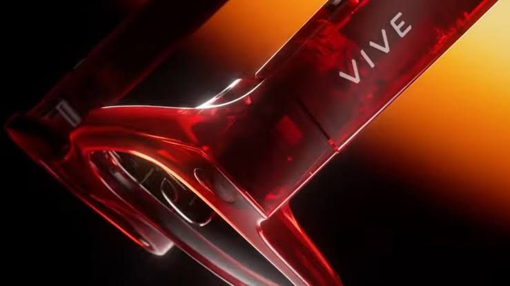 The HTC Vive logo displayed on a digital screen representing the brand's VR hardware presence.