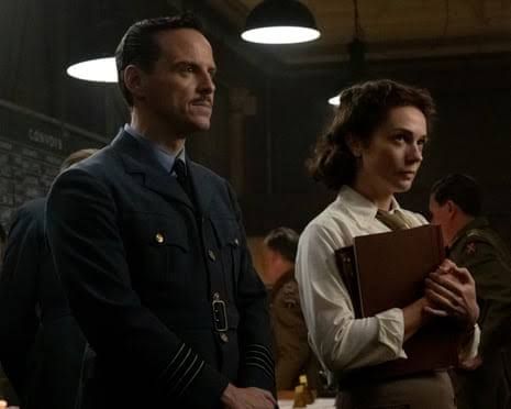 Andrew Scott as meteorologist James Stagg in a scene from the film Pressure set in a 1944 Allied command room.