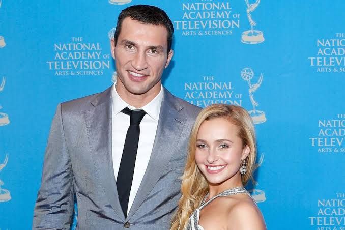 Wladimir Klitschko wearing a dark suit and speaking publicly regarding the death of actress Hayden Panettiere.