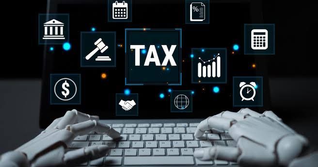 Cover of the RAND report on tax policy options in the age of AI showing economic growth charts.