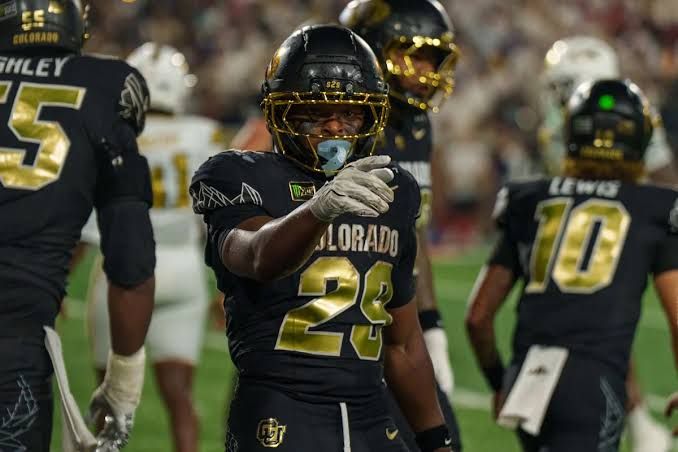 Colorado players celebrating after blocking a final-second field goal against Georgia Tech in Atlanta.